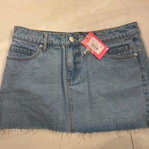 Edikted Light Blue Frayed Hem Mini Skirt